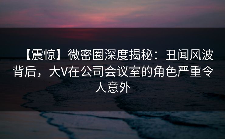 【震惊】微密圈深度揭秘：丑闻风波背后，大V在公司会议室的角色严重令人意外